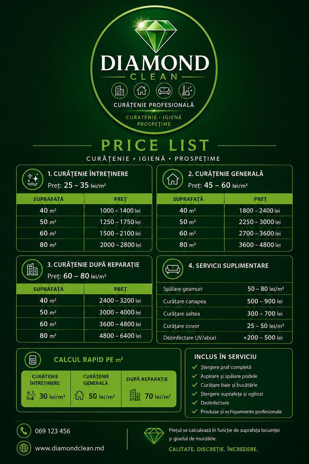 Lista de prețuri Diamond Clean